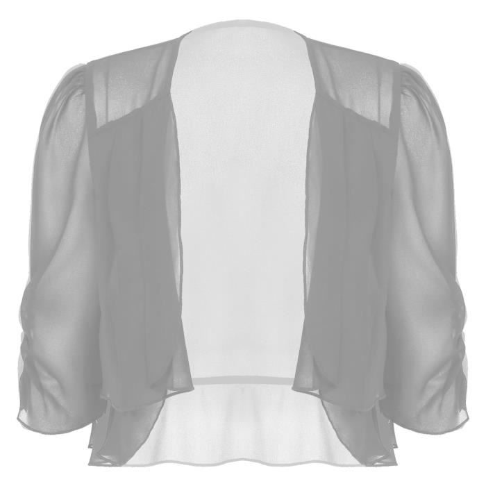 YONGHS FR Bol ro Femme Mousseline Demi manches Cardigan Court