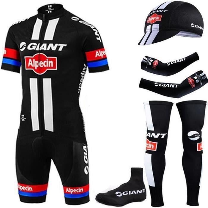 Tenue Cyclisme Homme Maillot Courtes Casquette Manchettes Pantalons Shoecover Noir Multicolor Respirant