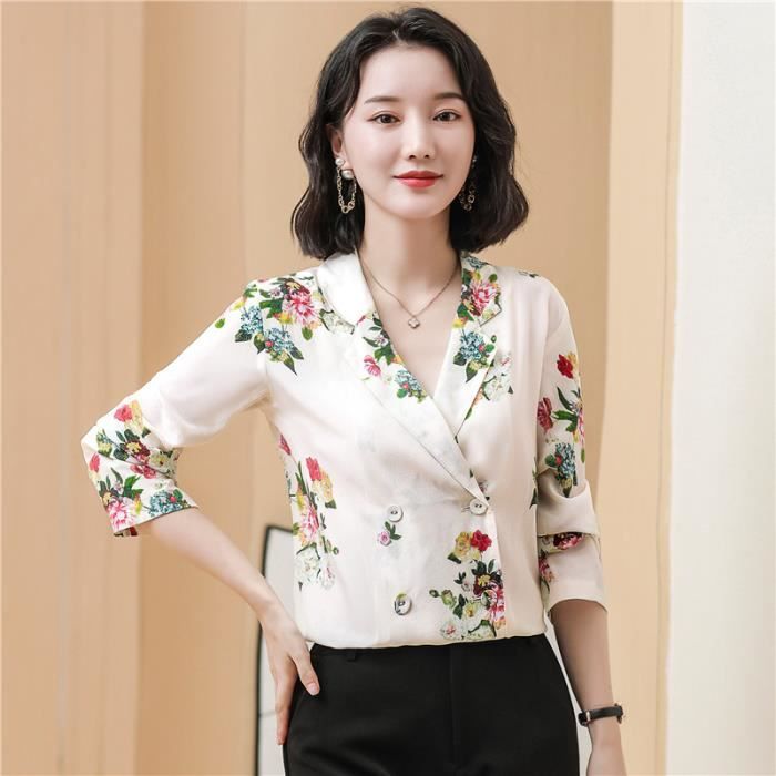 Chemise Chemisier a manches longues pour femmes col imprime Floral Vintage decontracte de travail de fete OL HPJR6378 C4 Blanc Cdiscount Pret a Porter