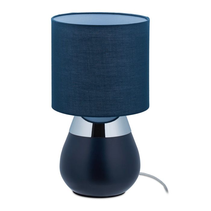 Relaxdays Lampe de chevet tactile douille : E14 lumière indirecte avec abat-jour H x D : env. 32 x 18 cm bleu foncé