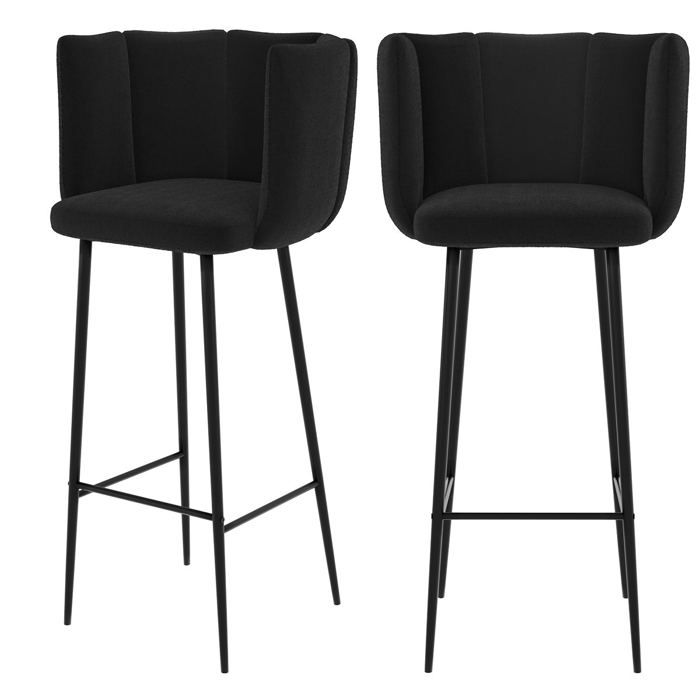 Lot de 2 chaises de bar en velours noir 75 cm - Rosy - Maison Pavane