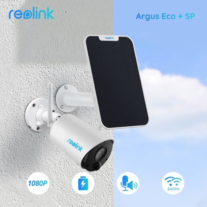 Reolink Argus Eco+Panneau Solaire - Caméra Surveillance sur Batterie Extérieure FHD 1080P Vision Nocturne Alimenté Batterie/solaire