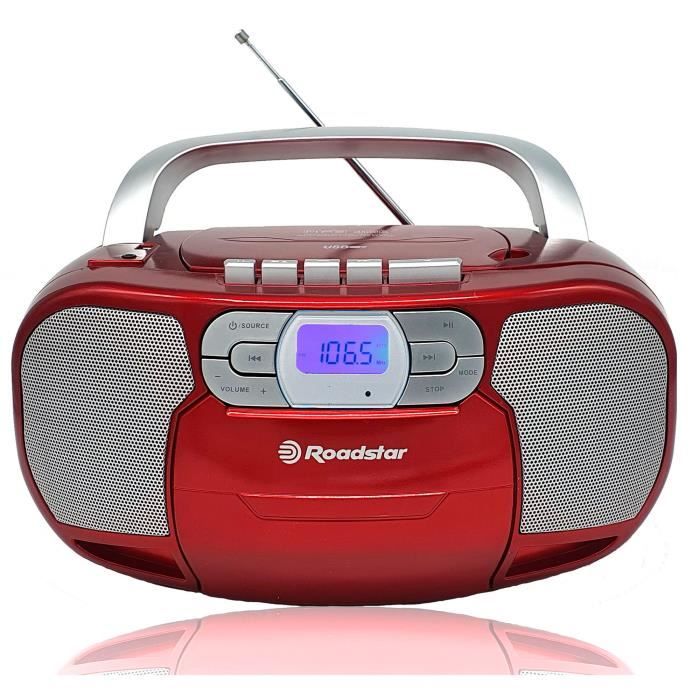 Radio CD Cassette Portable Numerique PLL FM, Lecteur CD-MP3, USB, AUX-IN Roadstar RCR-4635UMPRD Rouge 33178