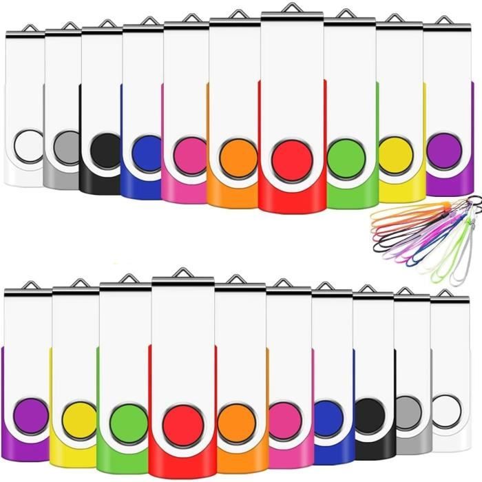 Lot De 5 Clés USB 8 Go Pivotantes EASTBULL - 5 Couleurs Avec Dragonnes - Rotation 360°, Sans Capuchon, Compatible PC/Mac - Idéal Pour Stockage, école, Bureau - 8