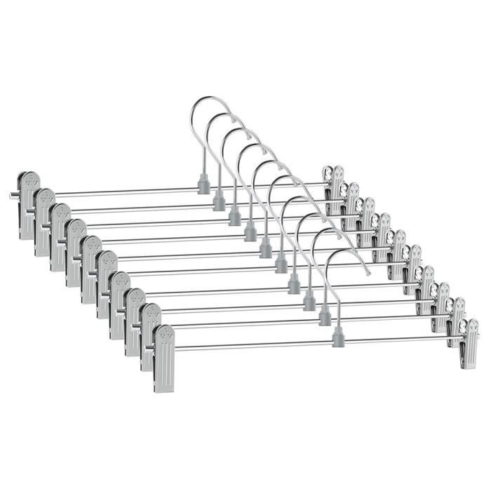 Lot de 10 Cintres Porte-Pantalons Métal, Cintre Pantalon 30cm, avec Deux Antidérapante Clips, cintres pantalons, Crochet pivotant à 360°, Gain de Place, Cintre Jupe pour Pantalon Jupes Vêtements-Blanc