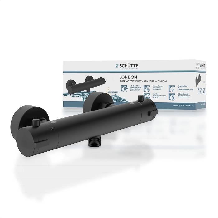Schutte London thermostaatkraan douche mat zwart 15cm