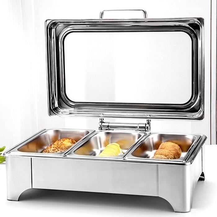 9L Chafing Dish Buffet Portable Détachable Chauffe Plat Buffet INOX  Electrique avec Couvercle Transparent en Verre [610] - Cdiscount Maison