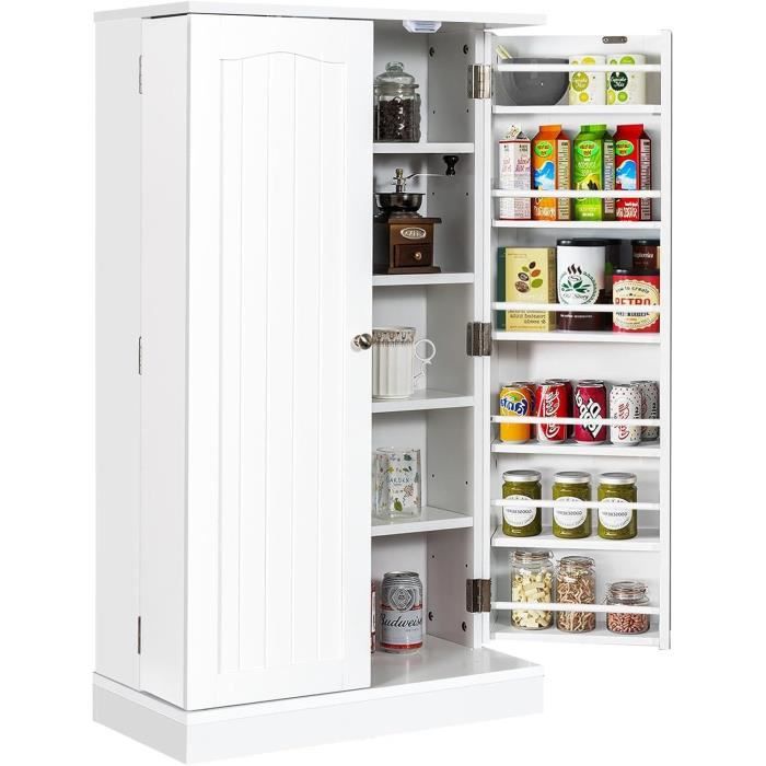 Buffet Haut De Cuisine 2 Portes Et 2 Tiroirs - Meuble Rangement 68,5 X 40,5 X 170 Cm - Étagères Réglables, Anti-basculement - Noir Ou Blanc