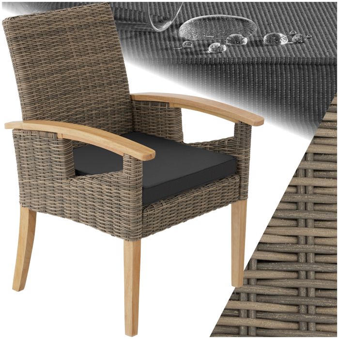 COSTWAY Lot De 2 Fauteuils De Jardin En Rotin - Avec Coussin Confortable - Cadre Métal Renforcé - Pour Terrasse, Balcon Ou Jardin