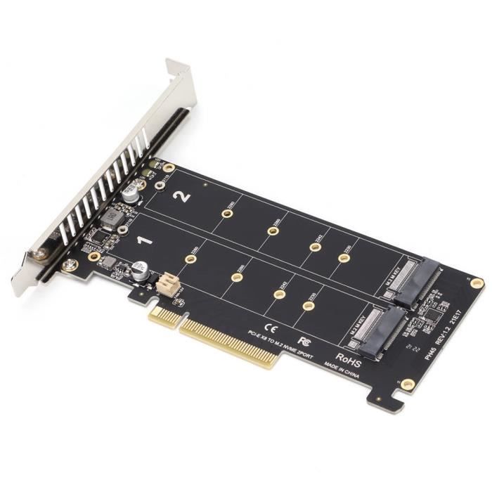 TMISHION adaptateur M.2 Carte adaptateur Dual M.2 NVMe SSD vers PCIE X8 M Key Carte dextension de lecteur de convertisseur de