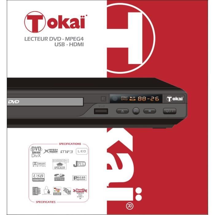 Tokai. DVT06. LECTEUR DVD USB/HDMI COMPATIBLE DVIX/MPEG4/DVD R/DVD+R/DVD+RW/MP3