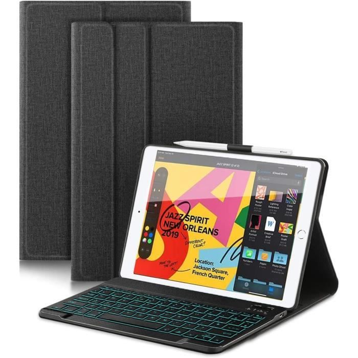 Clavier Ipad Pro Clavier Bluetooth FINTIE Rétroéclairé 7 Couleurs Pour Tablette 10" AZERTY Français - Léger Et Rechargeable Clavier Portable