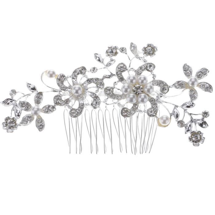 Strass Perle Fleur Cheveux Peigne Alliage Mariage Decoration