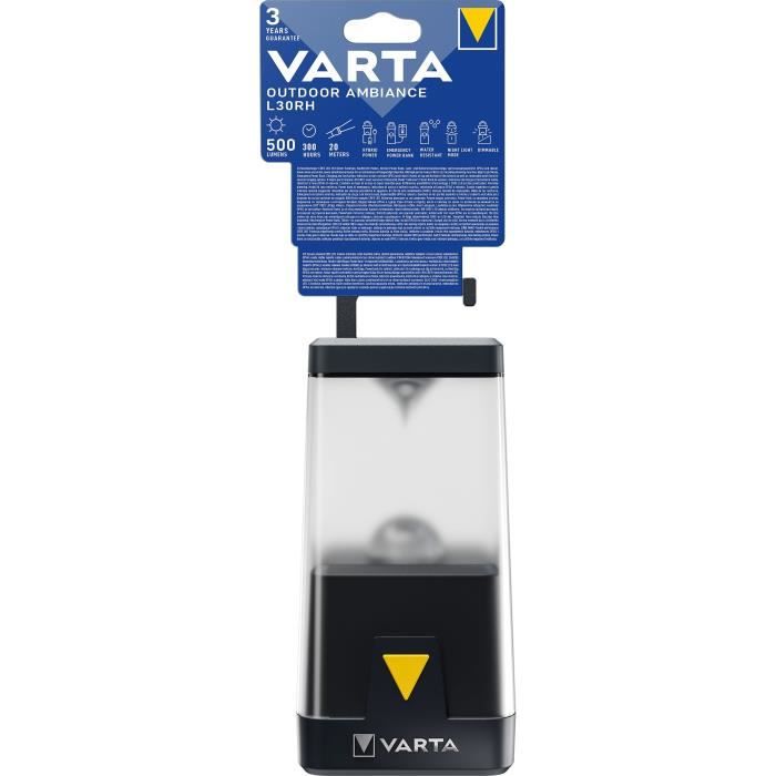 Lanterne-VARTA-Outdoor Ambiance Lantern L30RH-500lm-Hybride (Piles ou cable)-IP54-LED hautes performances-lumière blanche ou rouge