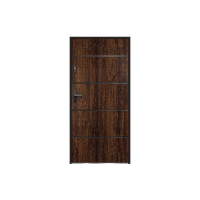 Porte dentrée en acier pleine et inox H207 x L100 cm naturel foncé - épaisseur 55 mm - poussant droit - NAXARA