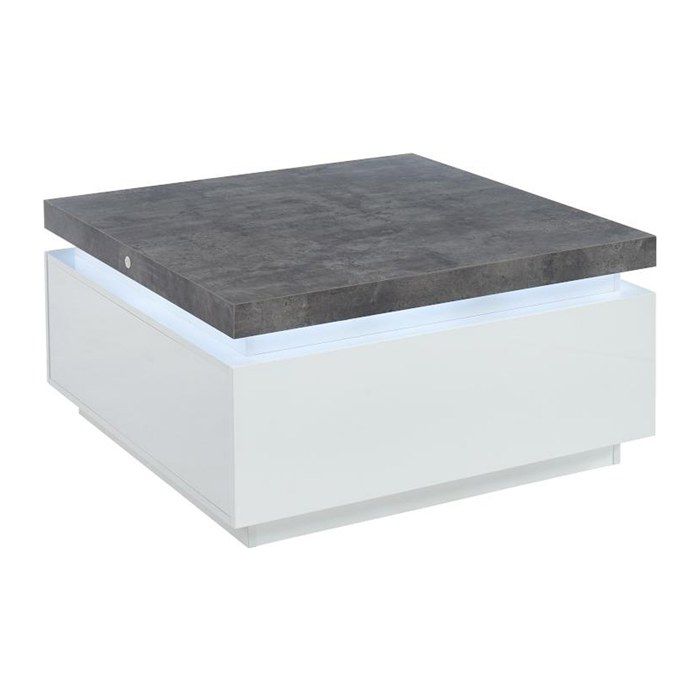 Table basse HALO II - 2 tiroirs - MDF laqué - Avec LEDs - Blanc et Béton