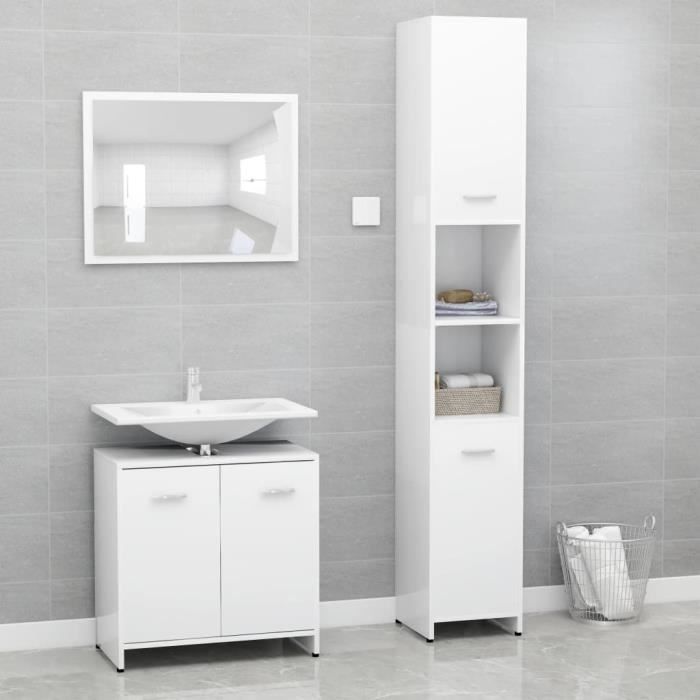 vidaXL Ensemble de meubles de salle de bain 3 pcs Blanc Aggloméré