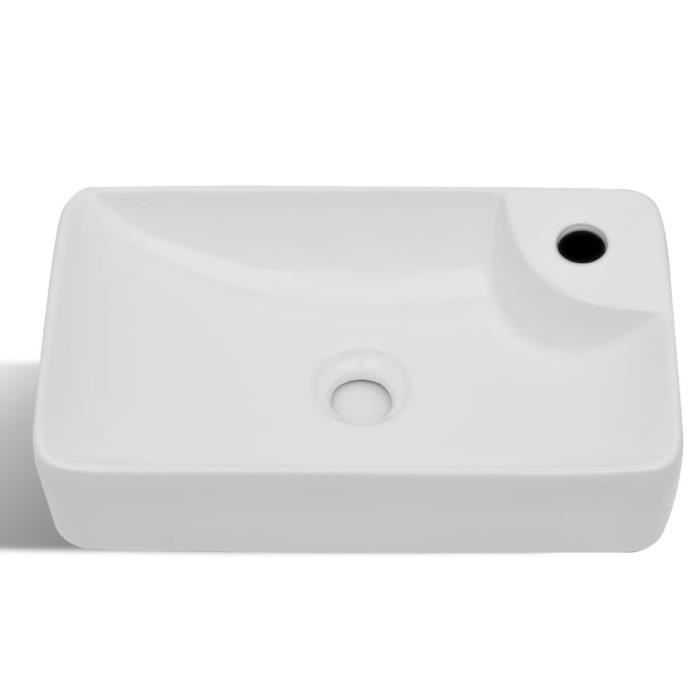 Lavabo céramique Blanc VINGVO - Trou pour robinet - Design moderne et élégant