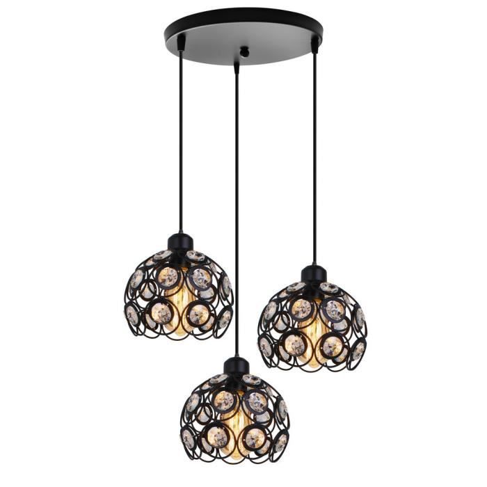 Suspension industrielle en cristal E27 20cm noir - Lustre Salle à Manger Couloir Chambre