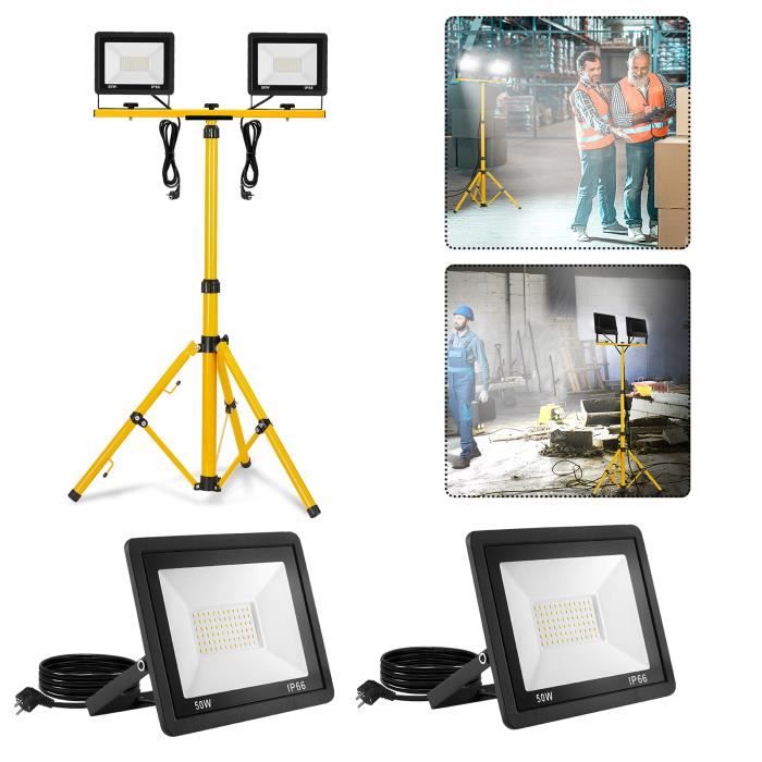 YRHOME BATTERIE LED 100W lumières de chantier Projecteur COB extérieur