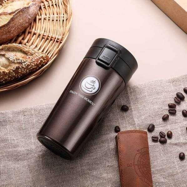 380 / 510ML 304 tasse de gobelet à café en acier inoxydable avec couvercle vide isolation tasses à café voiture Thermos tasse voyage à boire pour cadeau, noir avec boîte, 380ML