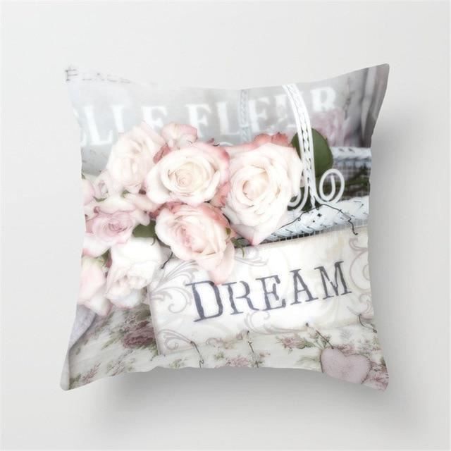 Clayre & Eef Housse de coussin 50x50 cm Gris Rose Fleurs | Leroy Merlin