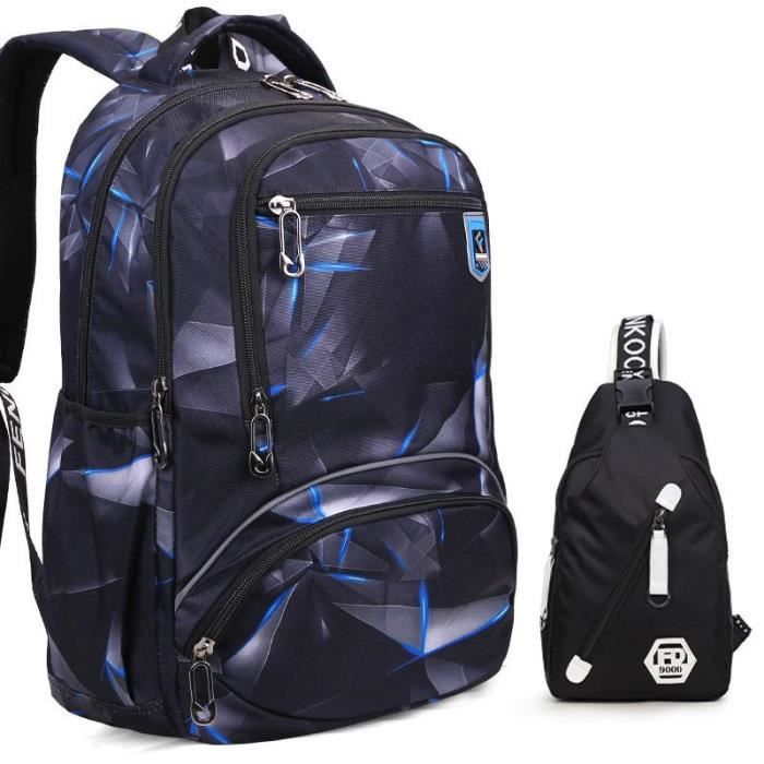 Cartable Collège Garçon - Sac à Dos Grand 26L Imperméable - Design Graffiti Noir - 33x17x46 Cm - Pour 10-18 Ans - 1
