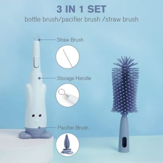 Kit 2 Brosses à Paille En Silicone - Goupillon Réutilisable Pour Nettoyer Pailles En Verre, Métal, Plastique - Noyau Acier Inox, Lavable Lave-vaisselle - 10