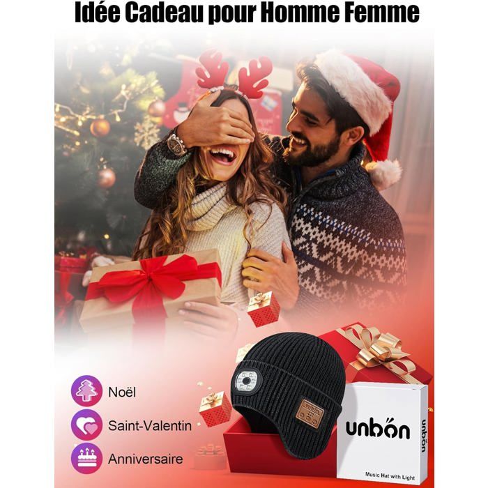 Achort Bonnet avec écouteurs sans Fil Bluetooth intégrés et Lampe Frontale LED V5.0 - Rechargeable par USB - Gants compatibles écran Tactile Inclus, pour Homme, Femme, Course à Pied, Ski, Cyclisme Achort Bonnet avec écouteurs sans Fil Bluetooth intégrés et Lampe Frontale LED V5.0 - Rechargeable par USB - Gants compatibles écran Tactile Inclus, pour Homme, Femme, Course à Pied, Ski, Cyclisme