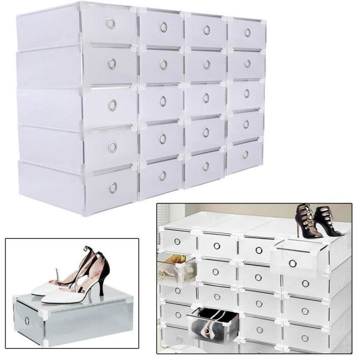 Boîte à chaussures en plastique pliable rangement organisateur rack empilable boîtes de Boîte à chaussures en plastique pliable rangement organisateur rack empilable boîtes de
