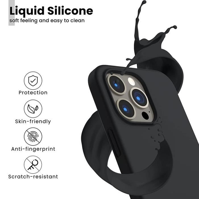 Coque pour iPhone 15 Pro - Silicone Liquide Noir + 2 Verres Trempés et 2 Protections  Objectif Arrière - Cdiscount Téléphonie