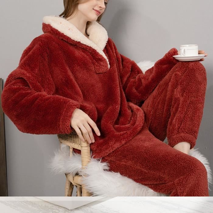 Pyjama Femme en Flanelle Polaire Rouge YOUCAI Col Chale Manches Longues Poches Rouge Cdiscount Pret a Porter