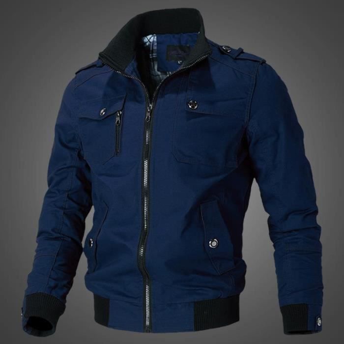 Veste homme printemps automne col montant broderie uniforme de base ball Vetements a la mode pour les jeunes Bleu Cdiscount Pret a Porter
