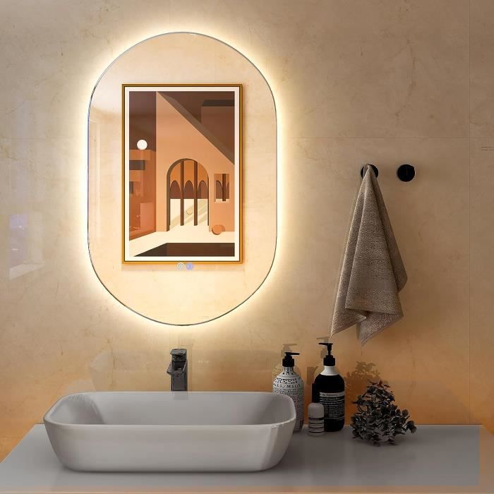 Miroir salle de bain led rond dia.50 cm avec 3 couleurs et