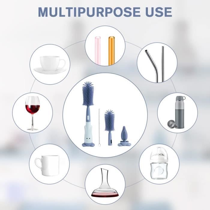 Goupillon Biberon 3 En 1 Silicone - Brosse Pour Biberon, Tétine Et Paille - Sans BPA, Lavable Au Lave-vaisselle