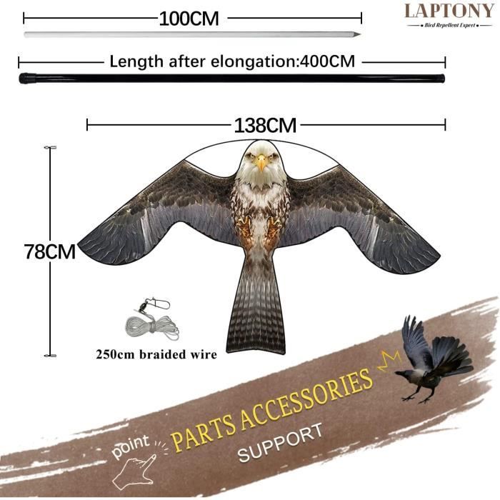 MAD Cerf-Volant Anti-Oiseaux - Protection de la Ferme - avec Manche télescopique de 6 m