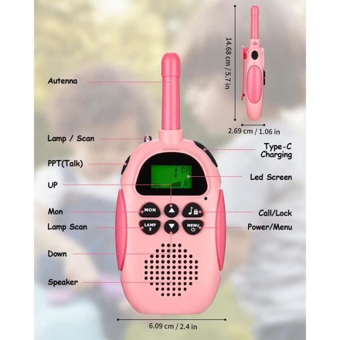 NXGKET Talkie-Walkie Enfants Rechargeables 2 Pièces - Bluetooth USB-C, Portée 300m, 3-12 Ans