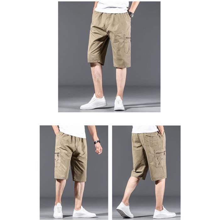 Pantacourt Cargo Homme Été - Bermuda 3/4 Avec Poches Multiples | Taille Élastique Confortable