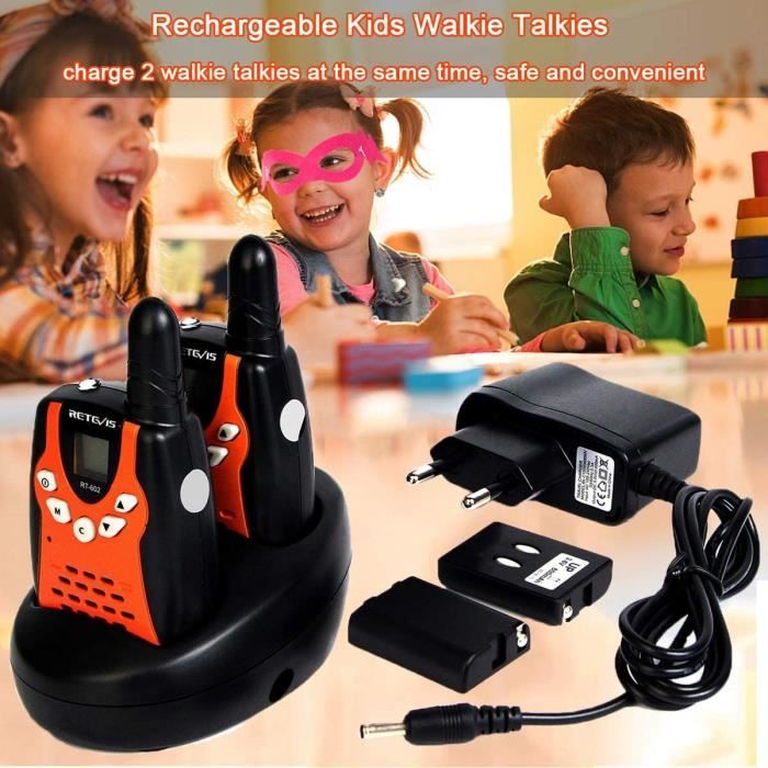 Talkie Walkie Enfant Rechargeable Retevis RT602 - Orange, 8 Canaux