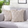 2 pcs doux peluche laine courte velours décoratif housses de coussin style pour canapé chambre beige 60 x 60 cm-3