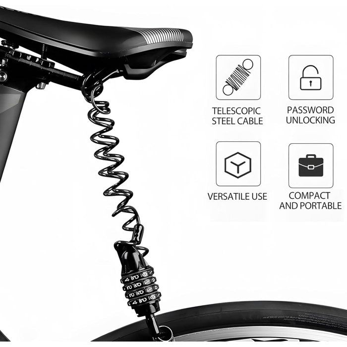 Annlpoy Câble Antivol 140 Cm Pour Vélo, Casque Et équipement – Serrure à Code 4 Chiffres, Alliage Zinc Et ABS, Sécurité Renforcée