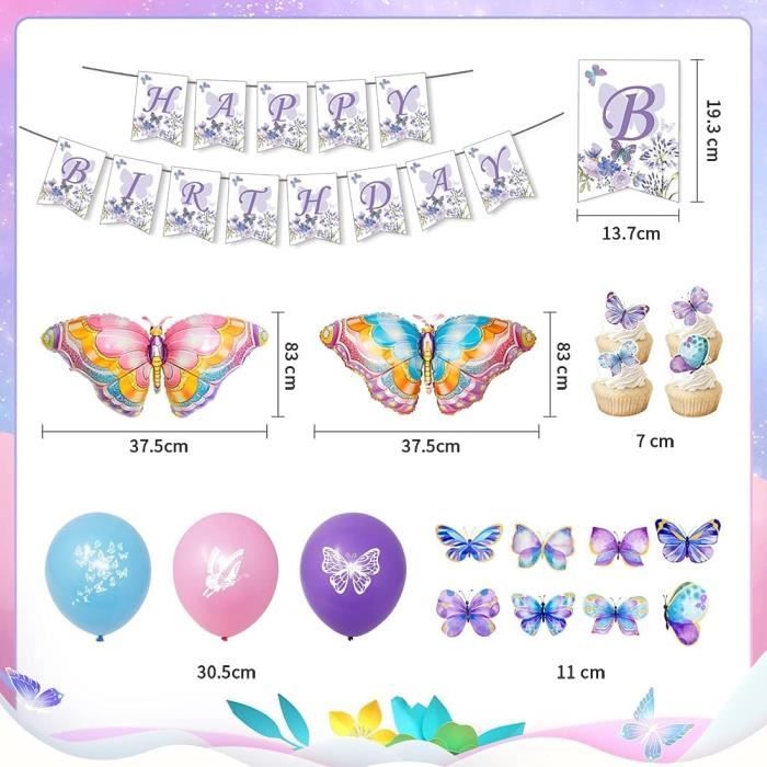 Anniversaire Papillon Fille 12 Ans Kit - Decoration Anniversaire Papillon,  Ballon Papillon Chiffre 12 Bleu Arcen-Ciel, Happy[N7671]