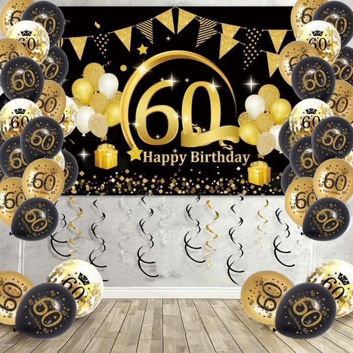 60 ans décoration de fête anniversaire noir et or, 60 ans