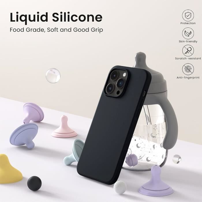 Coque pour iPhone 15 Pro - Silicone Liquide Noir + 2 Verres