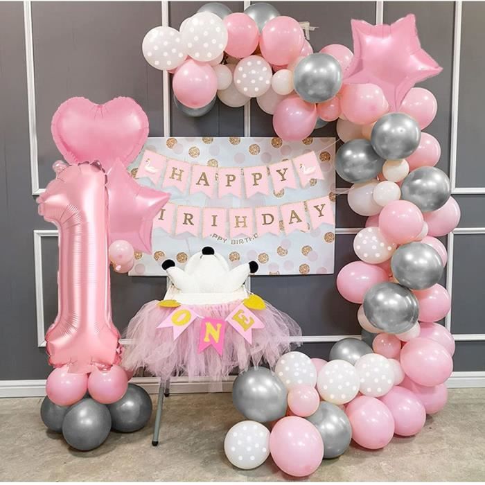 1er anniversaire garçon fille - Décoration d'anniversaire 1 an garçon -  Happy Birthday - 1 an - Ballon géant en aluminium - Numéro 1 - Décoration