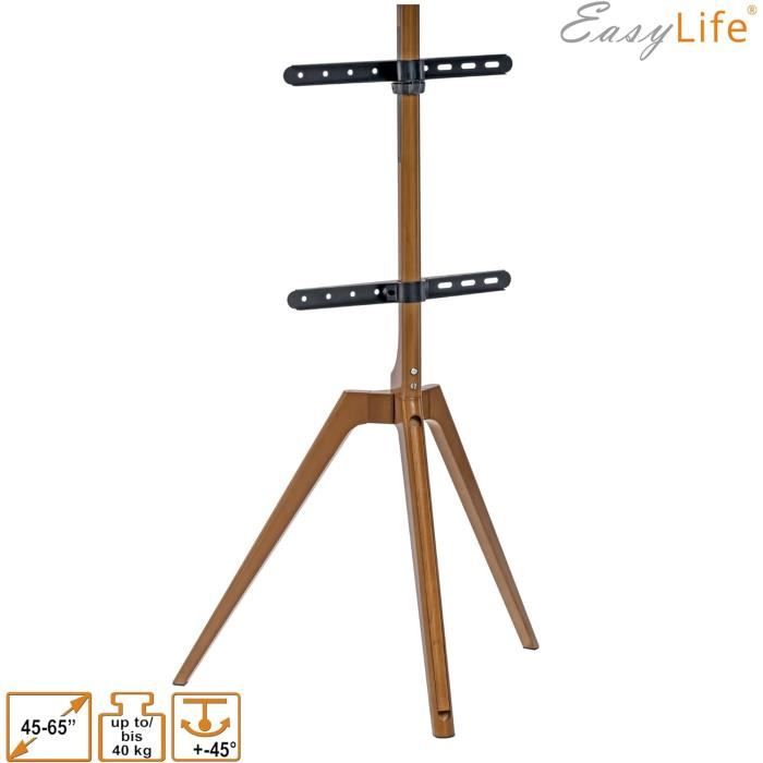 Trépied TV En Bois ONKRON Pour 32-65" - Support Pivotant 360° Max 35kg