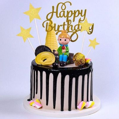 Lot De 25 Décorations De Gâteau D’Anniversaire – 1 Grande + 24 Cupcakes – Carton & Bois – Pour Enfants