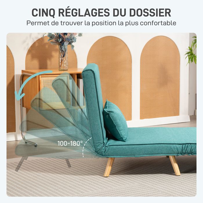 Fauteuil 1 Place Pliable Canapé-Lit D'Invité Moderne Minimaliste Avec Coussins En Velours Cotele Vert Clair Olden 82545681