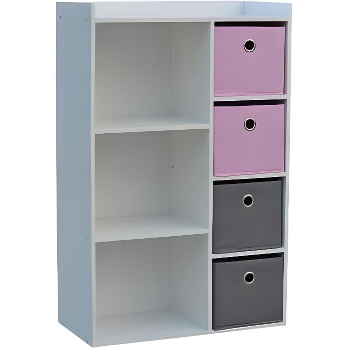 Armoire De Rangement Enfants Fille 3 Niches 4 Tiroirs Rose Gris