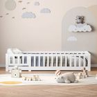 TANANT Lit enfant 90x200 cm avec sommiers à lattes, lit simple, Lit cabane enfant avec barrière de sécurité, Pin massif, 1 place, Blanc